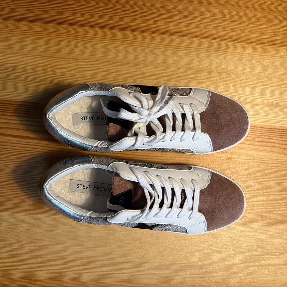 Steve Madden Brown and White Retro Sneakers- Starling Blush Multi